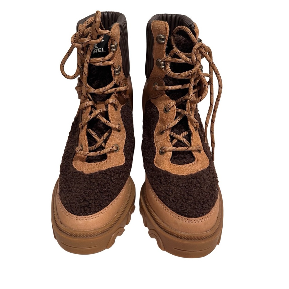 Sorel Brex Heel Cozy Lace Waterproof Leather Women's Booties Tan/Black US 9 NWT - Picture 5 of 15